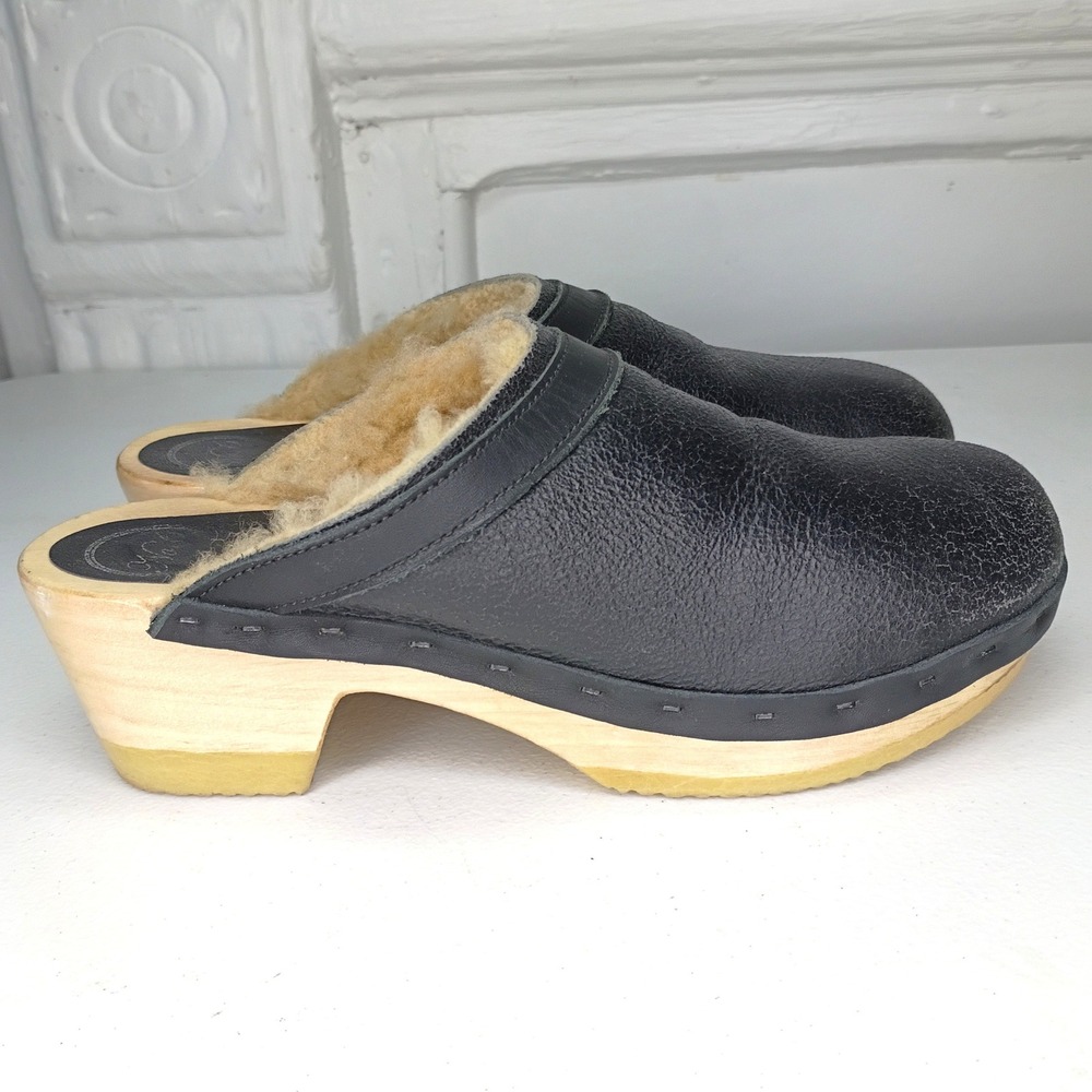 No.6 Dakota Shearling Clogs Aviator Black Leather sz EU 40 US 9.5 or 10